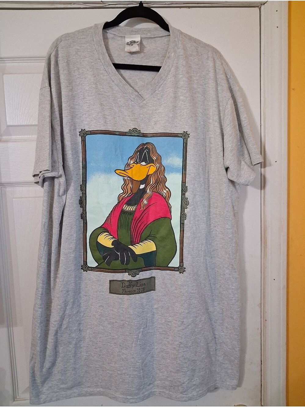 Vintage 90s Daffy Duck Sleep Shirt One Size Mona Lisa Art Funny ACME Clothing